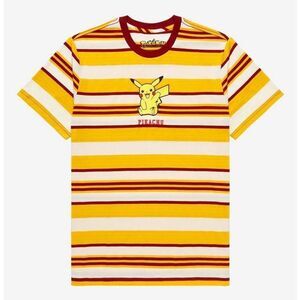 Pokémon Pikachu logo Striped T-Shirt yellow cotton Sz M unisex